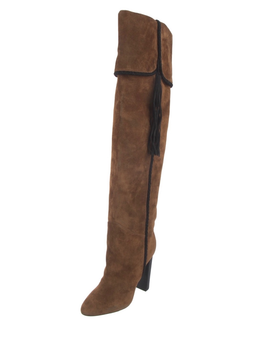 Saint Laurent Brown Suede Over-the-Knee Tassel Boot 6.5 - Picture 3 of 9